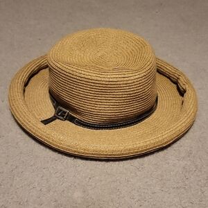 Nine West Straw Boater Hat with Black Band